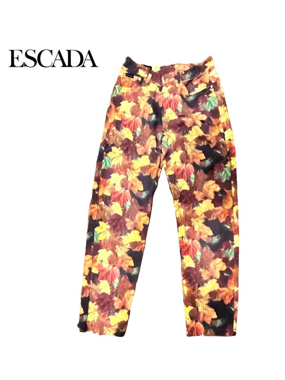 Rare! Vintage 90s Escada Sport Autumn Leaves Print Jeans High Rise Denim Size EU